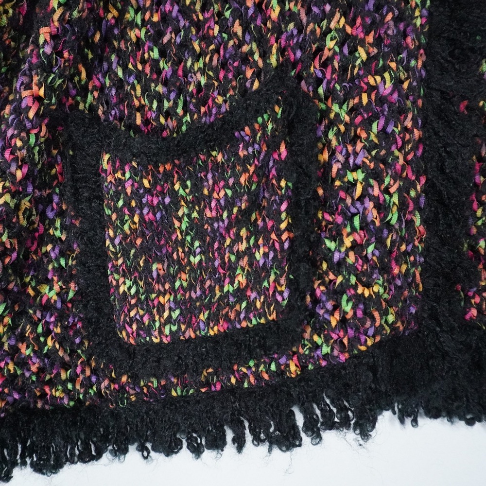 VTG Design Options Philip Jane Gordon MultiColor OpenKnit Fringe Cardigan L Neon - Picture 4 of 12